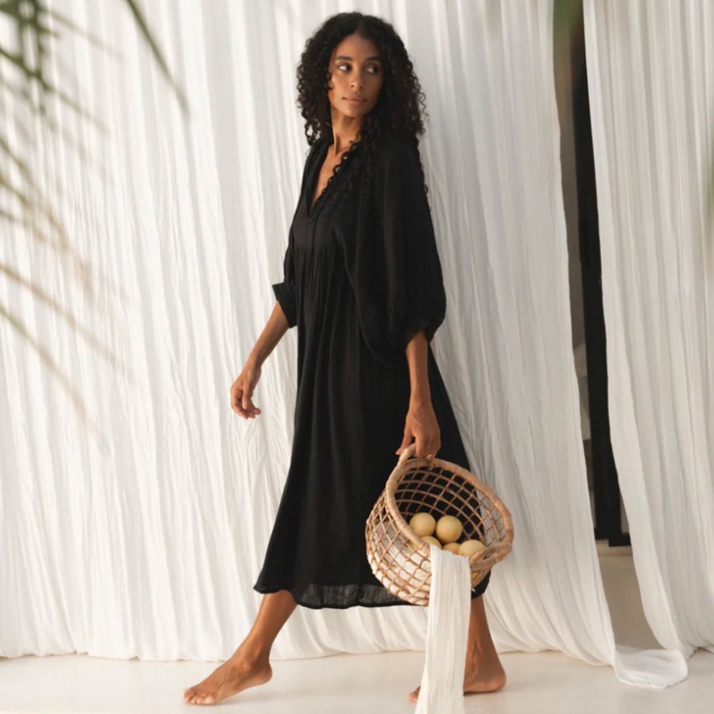 Daughter of India Kyra Midi Black Gauze Dress